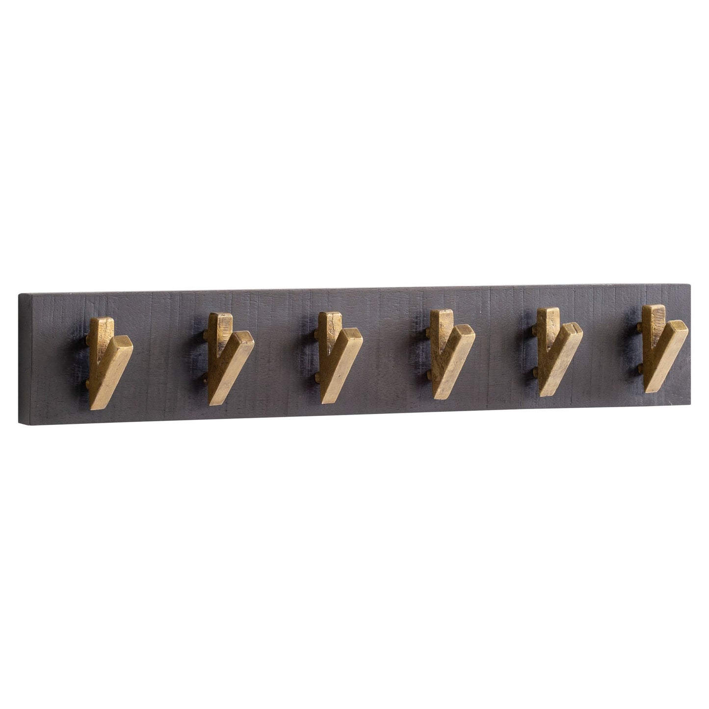 Wandgarderobe Mango Massivholz / Metall 60 x 10 x 8 cm Schwarz Gold, Hakenleiste für Jacken, Schals und Mützen, Flurgarderobe Wand, Garderobe Holz