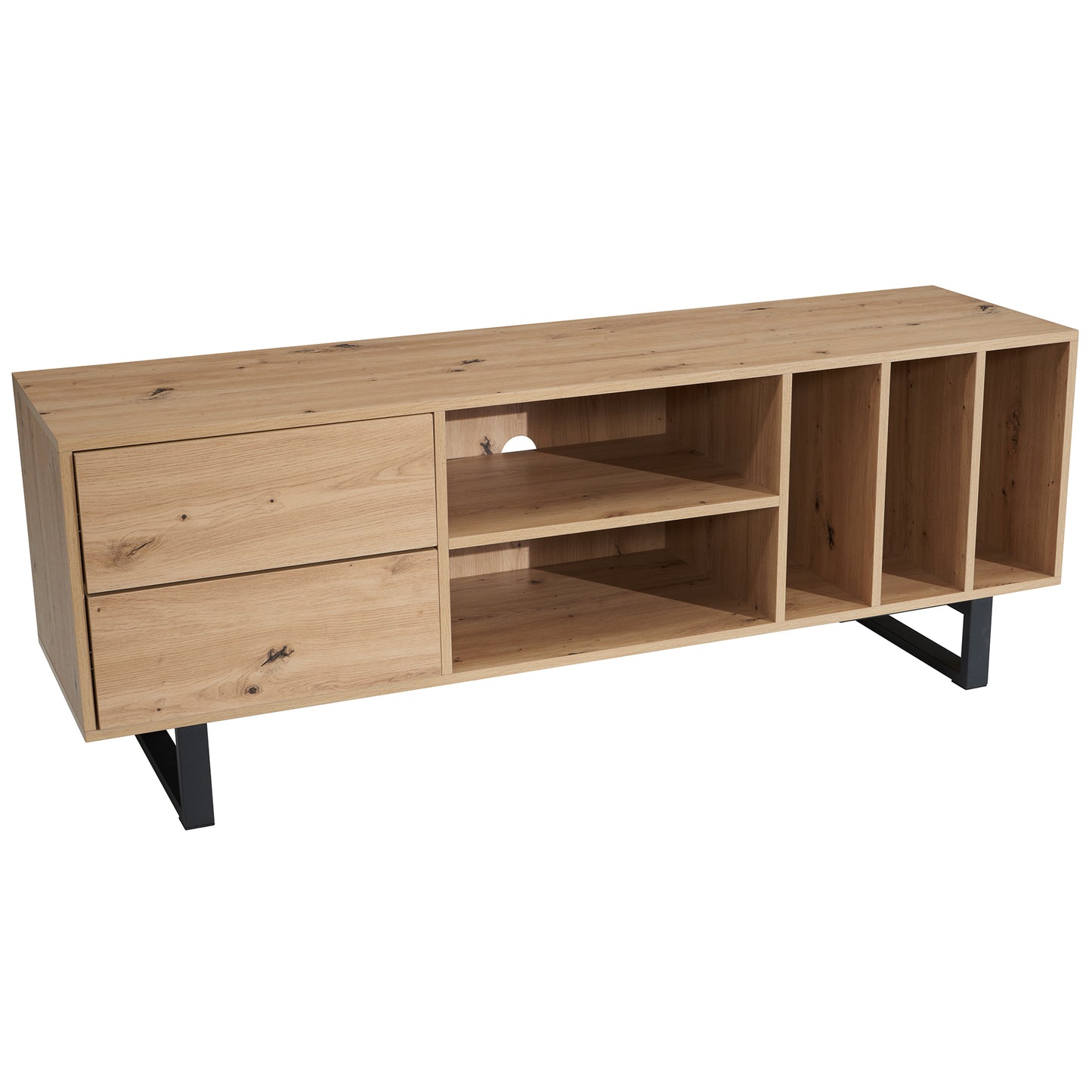 Lowboard Eiche-Dekor 150x55x40 cm TV-Kommode Modern, Design TV-Schrank Hoch, Fernsehtisch Fernsehschrank mit Schubladen & Regal, Fernsehkommode Wohnzimmer