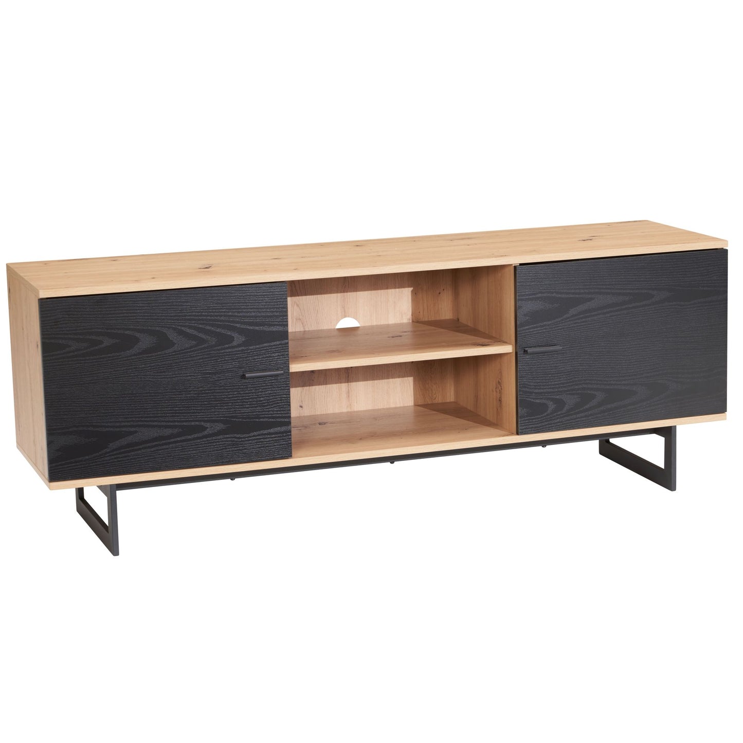 Lowboard Eiche-Dekor Schwarz 150x55x40 cm TV-Kommode Modern, Design TV-Schrank Hoch, Fernsehtisch Fernsehschrank mit zwei Türen, Fernsehkommode Wohnzimmer