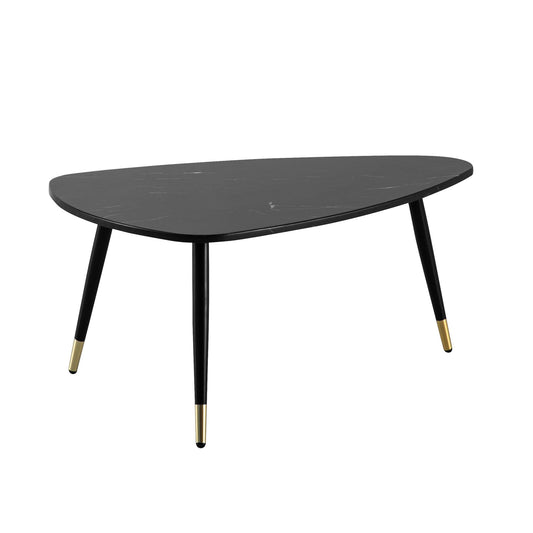 Couchtisch 90x60x41 cm mit Marmor Optik Schwarz, Dreibein Wohnzimmertisch mit Metall-Gestell, Sofatisch Dreieckig Tisch Wohnzimmer, Beistelltisch