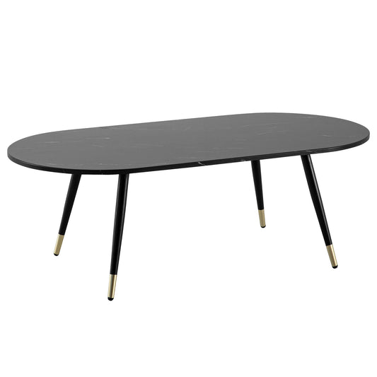 Couchtisch 120x60x41,5 cm mit Marmor Optik Schwarz Modern, Design Wohnzimmertisch mit Metall-Gestell, Sofatisch Oval Tisch Groß, Beistelltisch Wohnzimmer