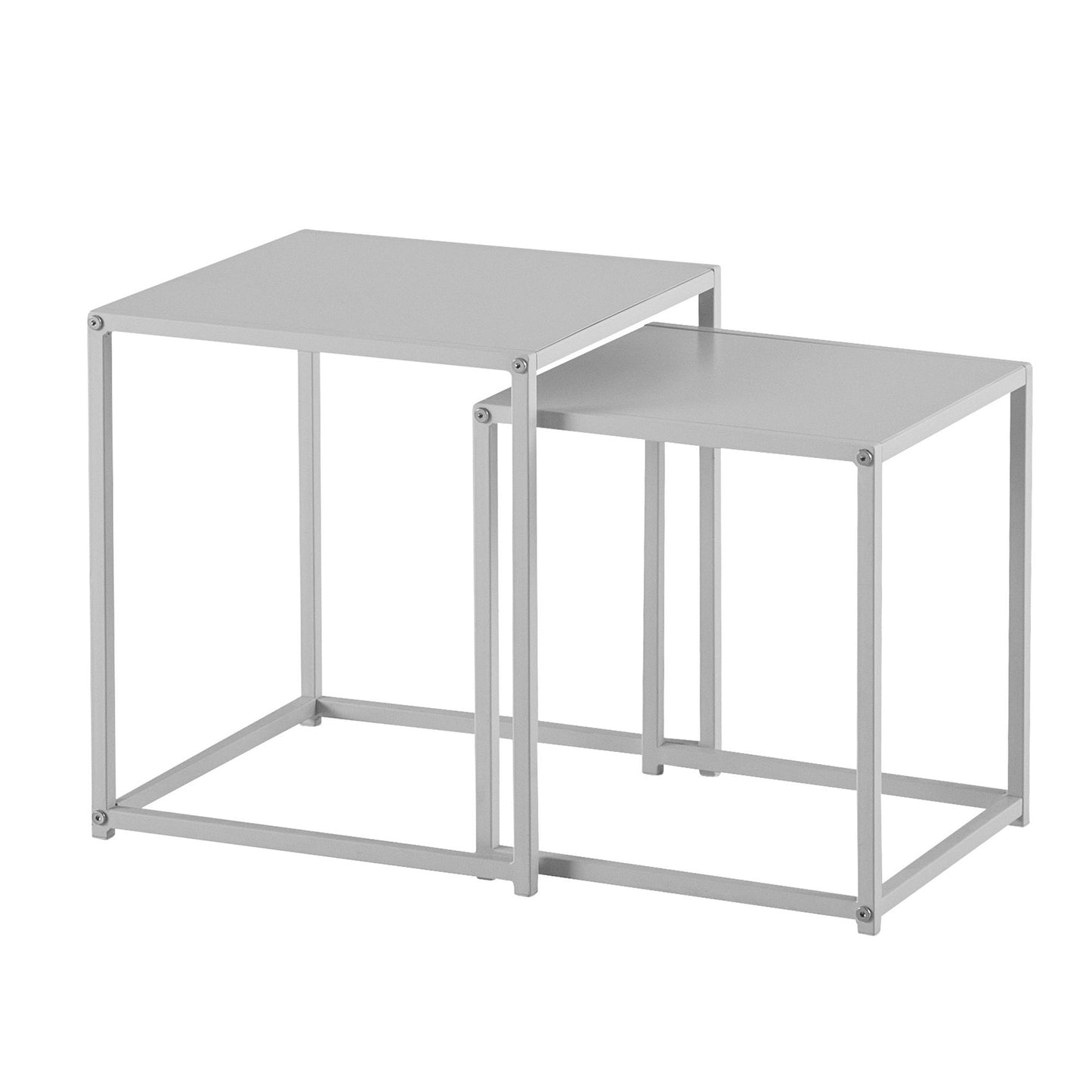 Wohnzimmertisch 2er Set Metall Beistelltisch Eckig Weiß, Design Beistelltisch Industrial, Sofatisch Couchtisch Quadratisch, Tischset 2-teilig Satztisch Stahl