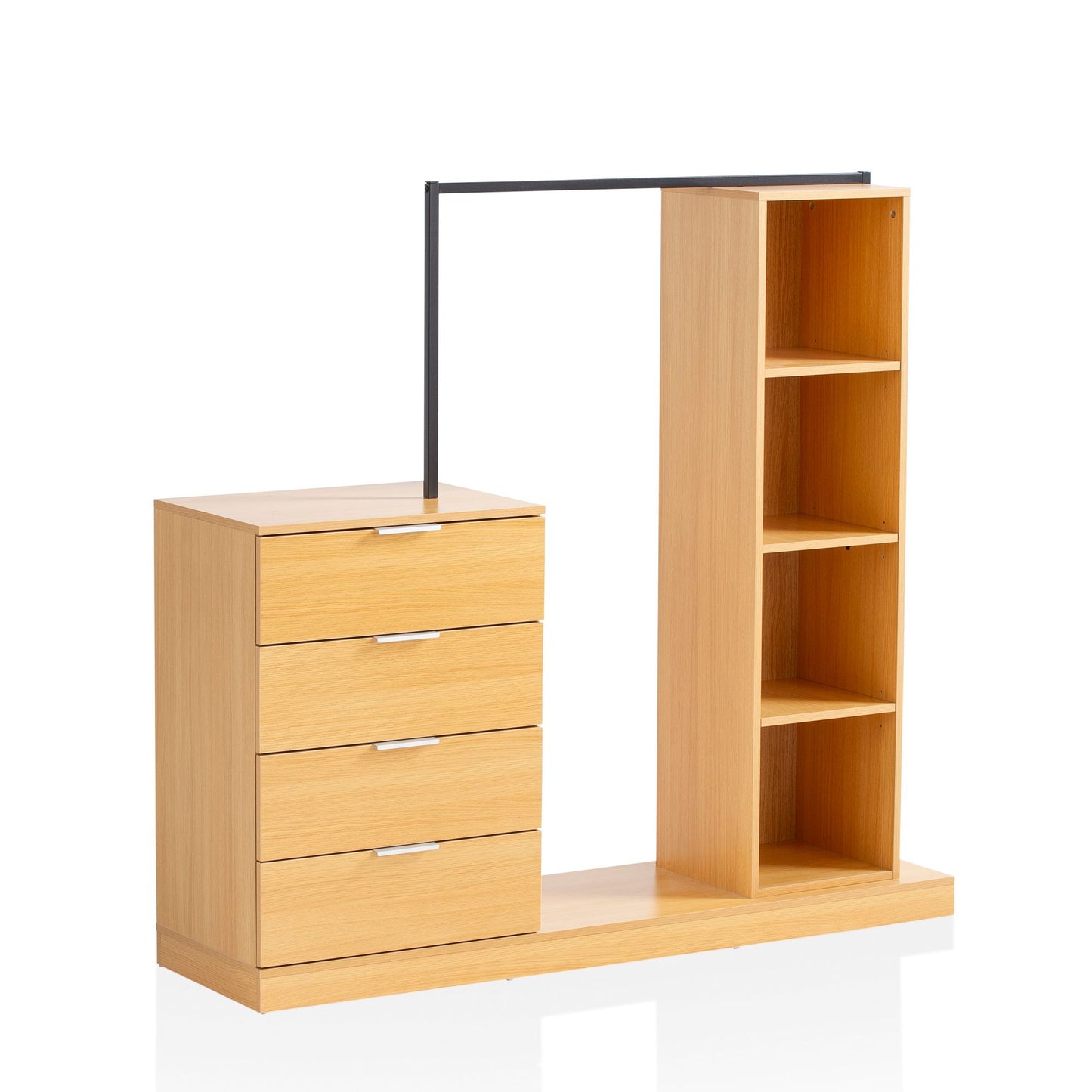 Garderobe Eiche-Dekor 145x136x40 cm Flurgarderobe Modern, Kompaktgarderobe für Schuhe, Jacken, Schals und Mützen, Kleiderständer Flur mit Kommode, Kleiderstange und Regal