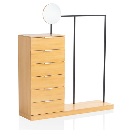 Garderobe Eiche-Dekor 145x165x40 cm Flurgarderobe Modern, Kompaktgarderobe für Schuhe, Jacken, Schals und Mützen, Kleiderständer Flur mit Kommode, Kleiderstange und Spiegel