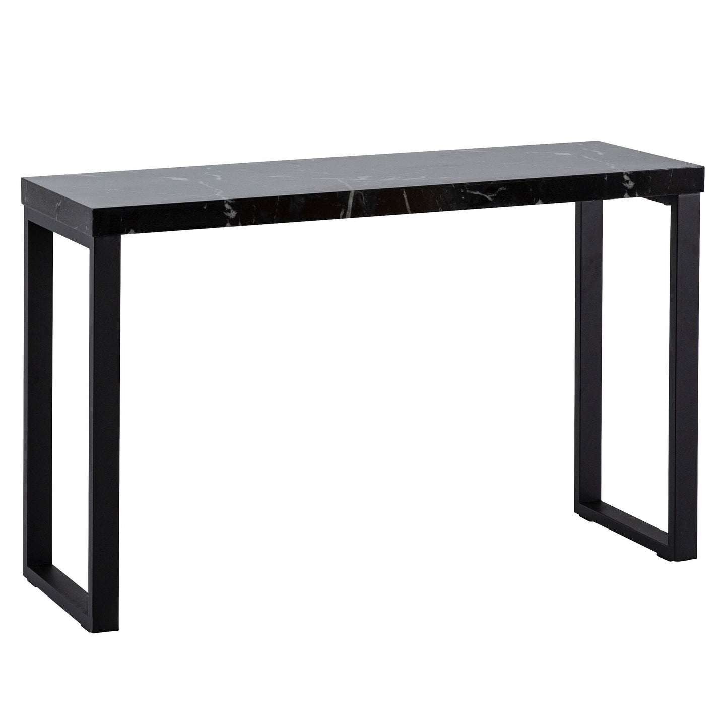 Konsolentisch Marmor-Optik Schwarz Hochglanz 120x40x76 cm Design Anrichte Flur, Ablagetisch Schmal, Flurtisch mit Metallbeine, Dielentisch Lang Hoch, Kleiner Schreibtisch