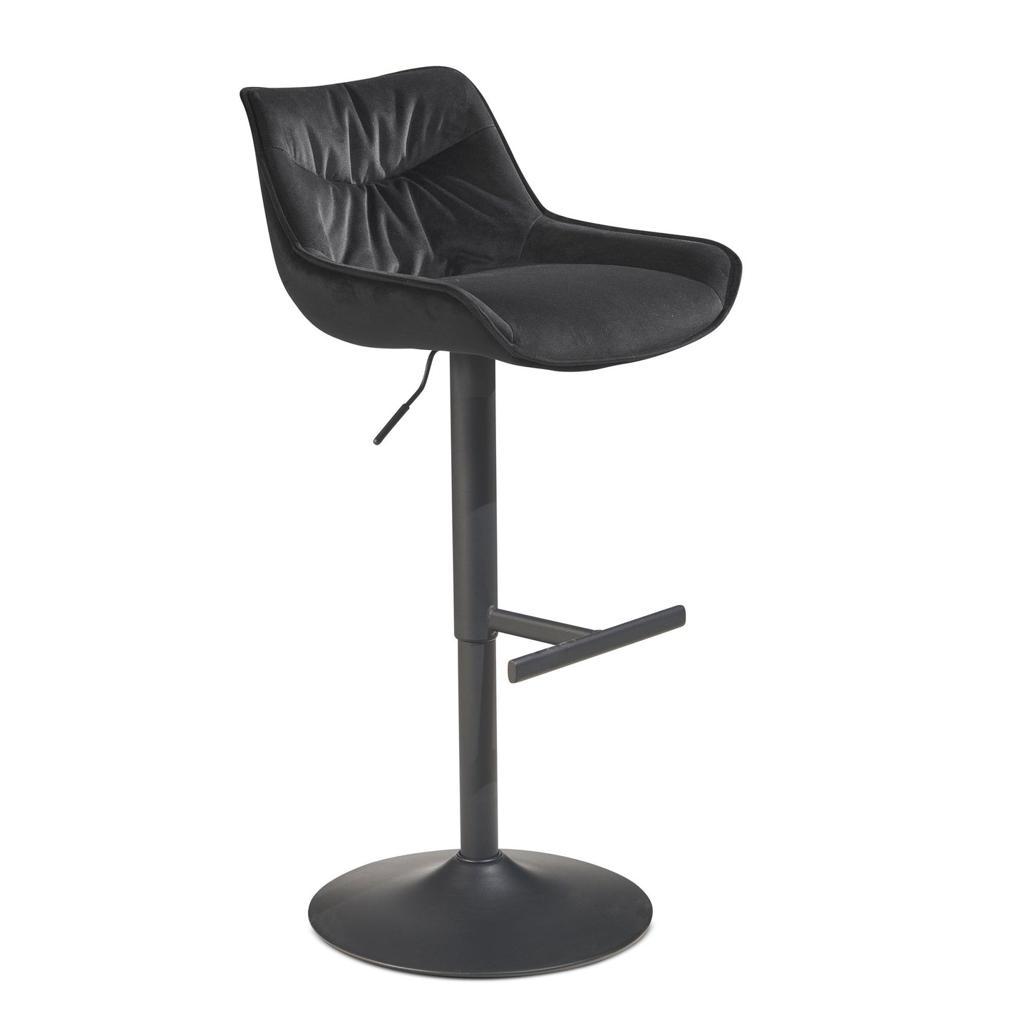 Barhocker Samt Schwarz Hocker mit Lehne 86 - 106 cm, Küchenhocker Höhenverstellbar Modern 100 kg, Design Barstuhl Tresenhocker mit Metall-Trompetenfuß, Bistrohocker Gepolstert