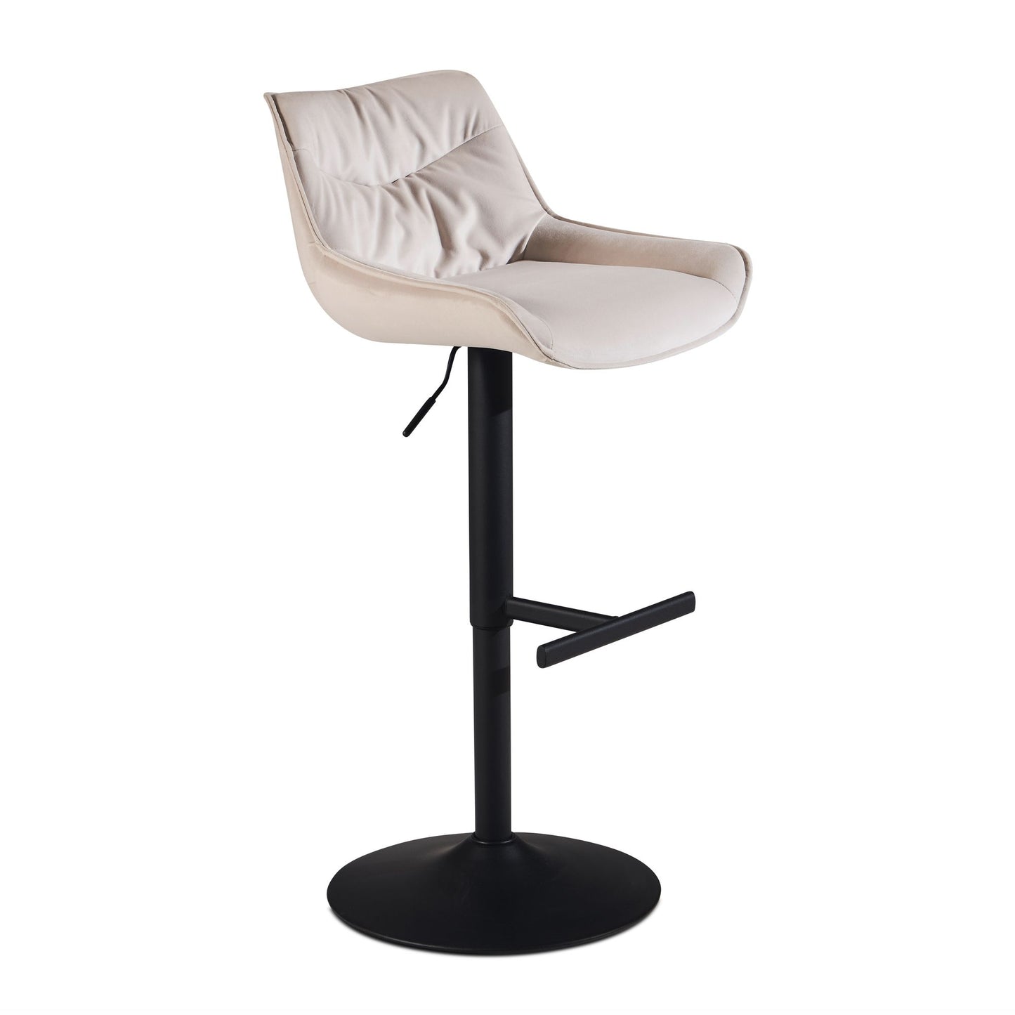 Barhocker Samt Beige Hocker mit Lehne 86 - 106 cm, Küchenhocker Höhenverstellbar Modern 100 kg, Design Barstuhl Tresenhocker mit Metall-Trompetenfuß, Bistrohocker Gepolstert