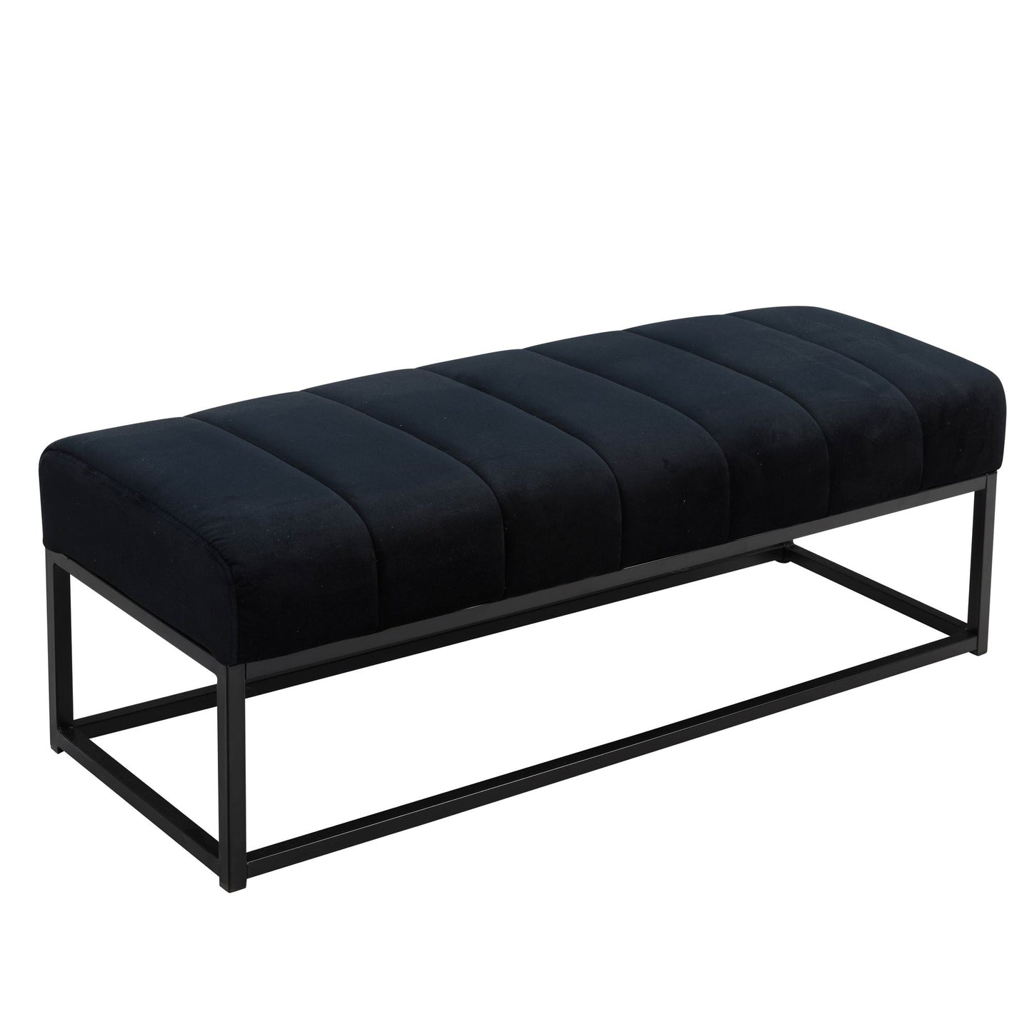 Sitzbank Samt Schwarz 108x40x40 cm Flur Polsterbank mit Metallgestell, Design Bettbank Schlafzimmer Gesteppt, Flurbank Garderobenbank Modern