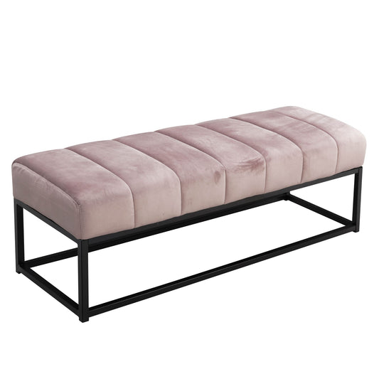 Sitzbank Samt Rosa 108x40x40 cm Flur Polsterbank mit Metallgestell, Design Bettbank Schlafzimmer Gesteppt, Flurbank Garderobenbank Modern