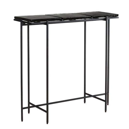 Konsolentisch Schwarz 90x29x85 cm Design Anrichte Glas Flur, Ablagetisch mit Metallgestell Schmal Modern, Flurtisch mit abnehmbaren Tischplatten, Dielentisch Lang Hoch