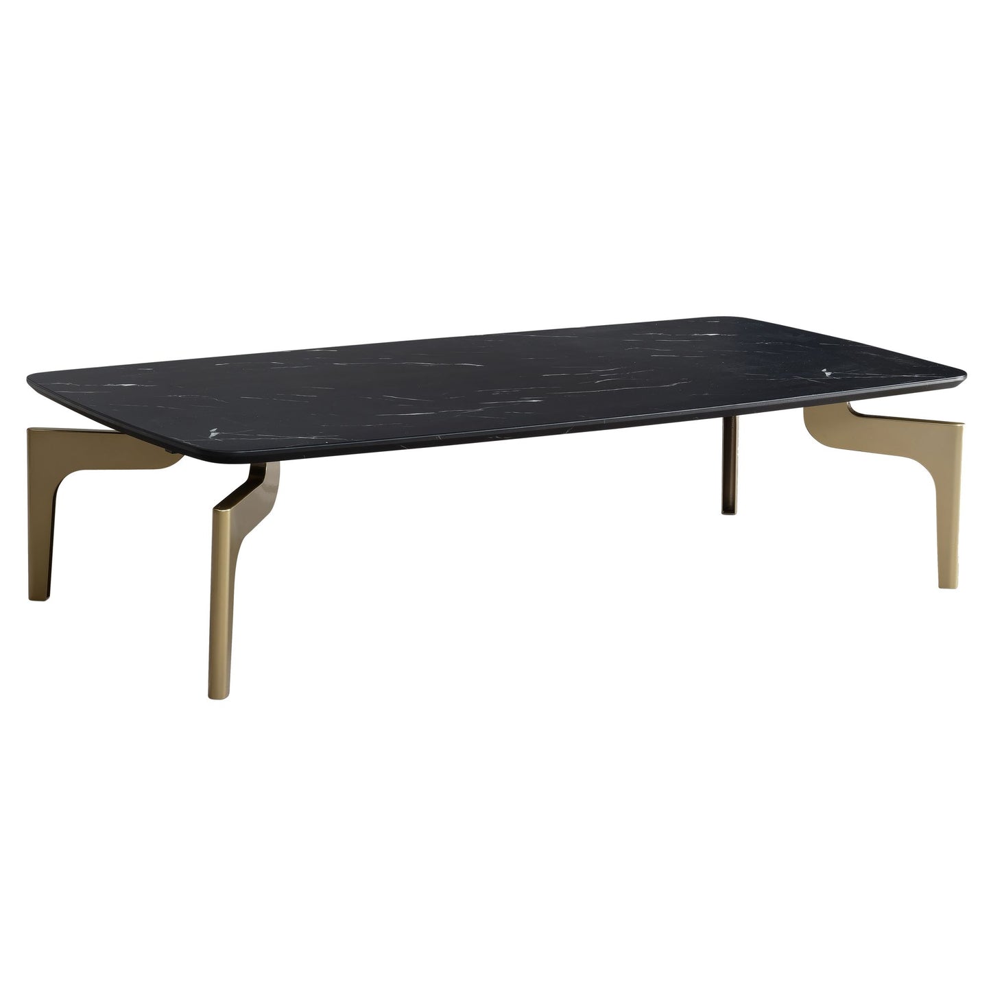 Couchtisch 120x60x30,5 cm mit Hochglanz Marmor Optik Schwarz / Gold, Wohnzimmertisch Rechteckig mit Metall-Gestell, Sofatisch Groß, Tisch Wohnzimmer